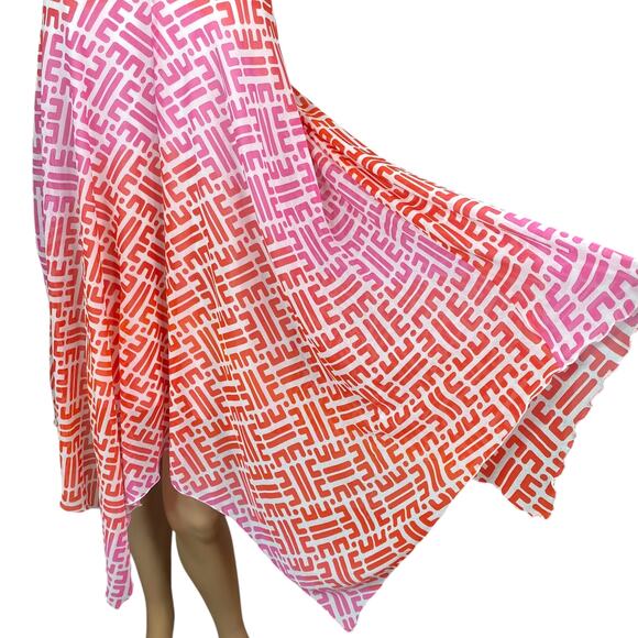 Jantzen Pink Orange Geometric Print Asymmetric Swim Cover Up Dress SZ M/L - Picture 5 of 10
